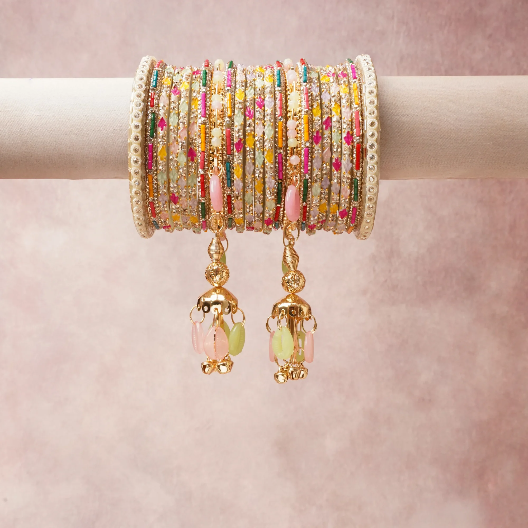 The Femminari Crown- Jewellery beyond luxury. A crown Multi colour set, complemented by Red, Orange, Yellow, Green, Blue, Fuchsia, Purple, White, Clear, featuring Gold-toned Metal, Glass, Rhinestones, Faux Pearls, Acrylic/Resin, Enamel, Textile Thread. A treat for the eyes, hands and heart- absolutely unforgettable.